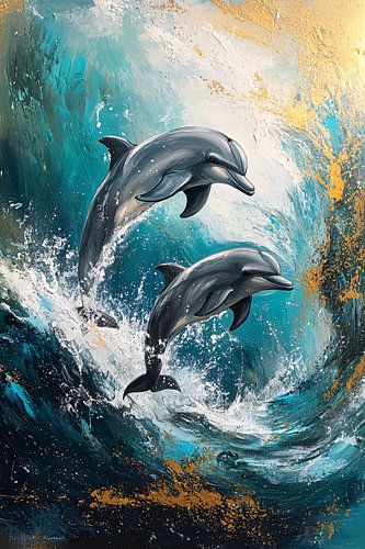 Dolfijnen in krachtige oceaangolven