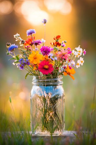 Boeket bloemen glas