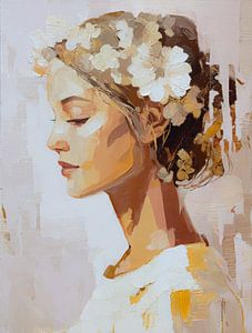 Porträt einer Frau mit Blumenkranz