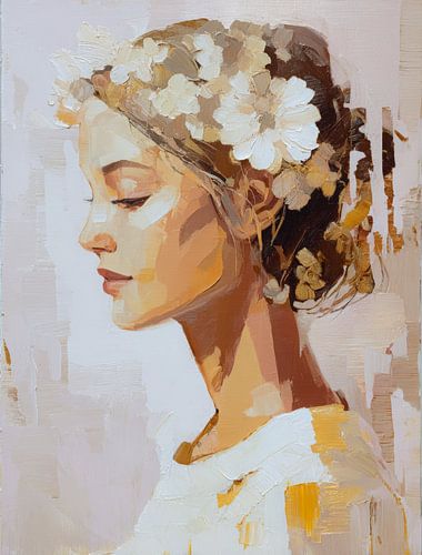 Portrait d'une femme avec une couronne de fleurs