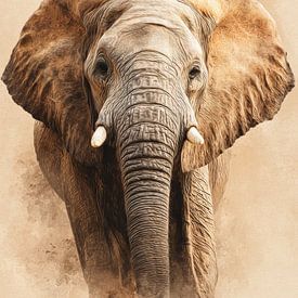 Portrait d'éléphant dans le silence terrestre de la savane sur Eva Lee