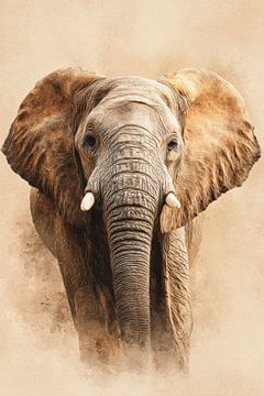 Elefantenporträt in der Erde Stille der Savanne von Eva Lee