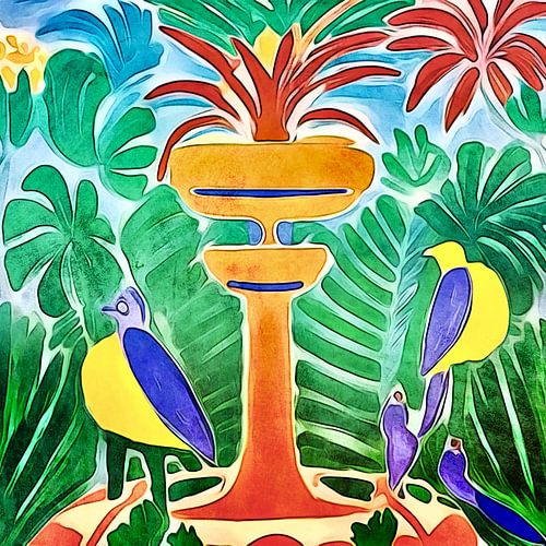 Fountain with birds-Matisse inspired