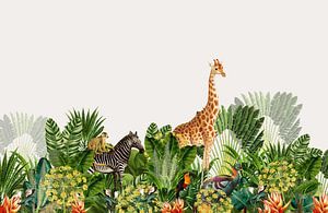 Imprimé botanique jungle avec girafe et zèbre sur Studio POPPY