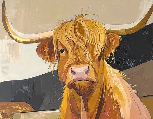 Stijlvol en grafisch kunstwerk van een hooglander kop