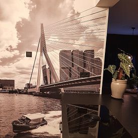 Customer photo: Watertaxi underneath the Erasmusbridge with the Rotterdam on the background.  by Michèle Huge, as wallpaper