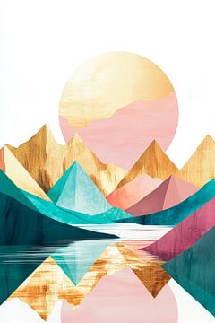 Mountains in gold and pastel - Abstract by Poster Art Shop