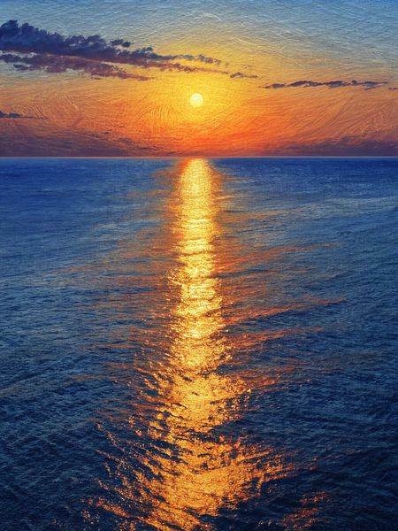 Le chemin d'or vers l'horizon : Coucher de soleil sur un paysage marin serein par Artistic