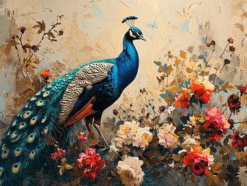 Beautiful Splendour - Peacock in Blooming Harmony by Eva Lee