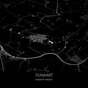 Black-and-white map of Fijnaart, North Brabant. by Rezona