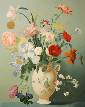 Vaas met bloemen in pastelkleuren van Carla Van Iersel