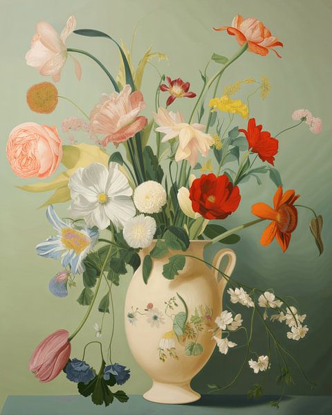 Vase mit Blumen in Pastellfarben von Carla Van Iersel