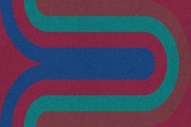 Geometrisches Retro-Muster. Bauhaus-Stil. Formen in weinrot, kobaltblau, aquamarin. von Dina Dankers