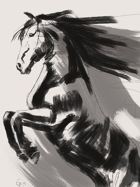 Schwarz weiß grau Prancing Horse von Go van Kampen