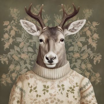 Reindeer in winter jumper by Vlindertuin Art