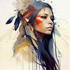 Native Warrior Woman Gefiedertes Profil von Chromatic Fusion Studio