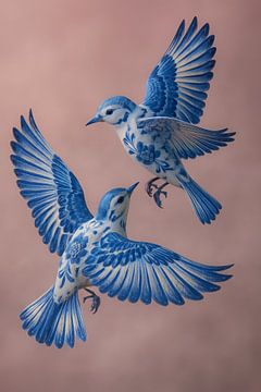 Delfts Blauwe Vlucht – sierlijke vogels in porseleinen perfectie van But First Framing