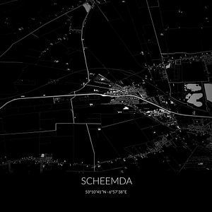 Zwart-witte landkaart van Scheemda, Groningen. van Rezona