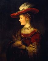Saskia en profil in rijk gewaad - Rembrandt