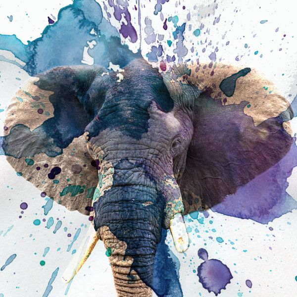 Farbenfrohes Porträt eines Elefanten von Beeldpracht by Maaike