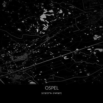 Zwart-witte landkaart van Ospel, Limburg. van Rezona