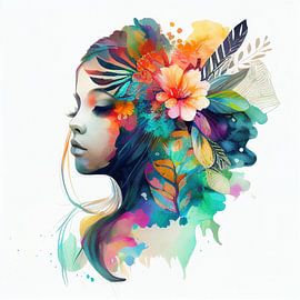 Aquarel Tropische Vrouw #14 van Chromatic Fusion Studio
