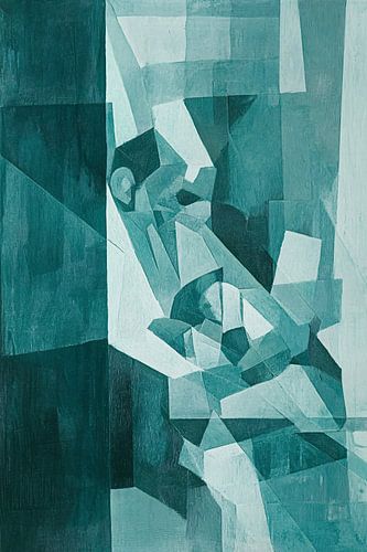 Abstract kubistisch schilderij in groen
