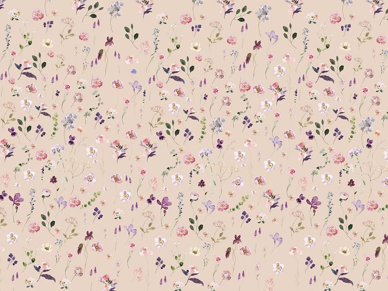 Delicate Florals on Beige by Monika Strigel