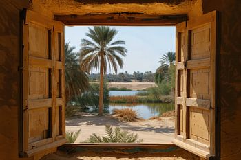 Oasis landschap door het raam