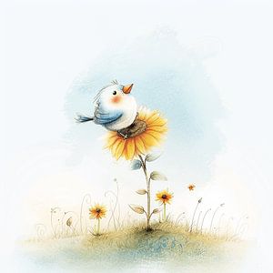 Vogel auf einer Sonnenblume | Kinderzimmer