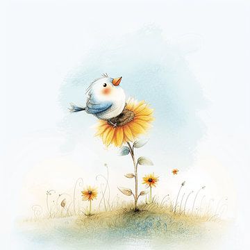 Oiseau sur un tournesol | Chambre d'enfant sur Karina Brouwer