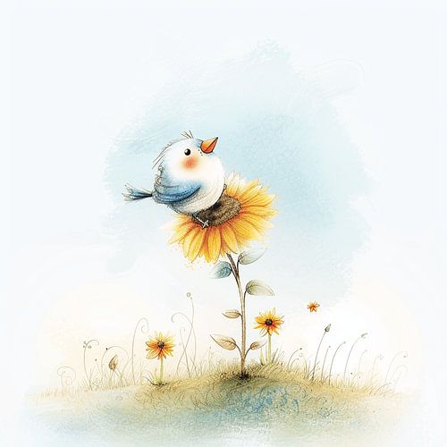 Oiseau sur un tournesol | Chambre d'enfant sur Karina Brouwer