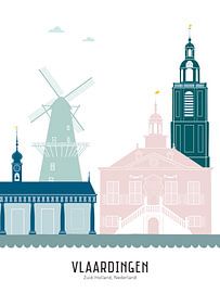 Skyline-Illustration der Stadt Vlaardingen in Farbe von Mevrouw Emmer