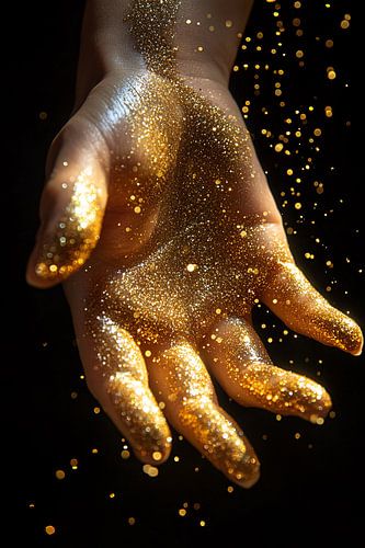 Hand met gouden glitters