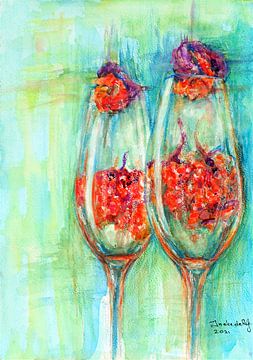 Glass of champagne with raspberries? by Ineke de Rijk