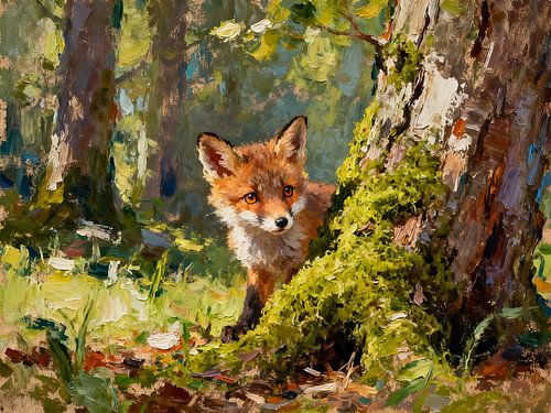 A young fox in the spring forest