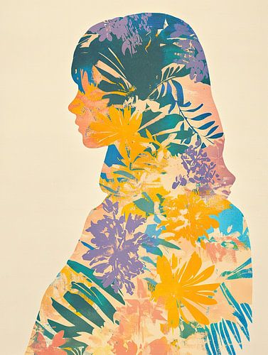 Meditative Women's Silhouette With Flowers