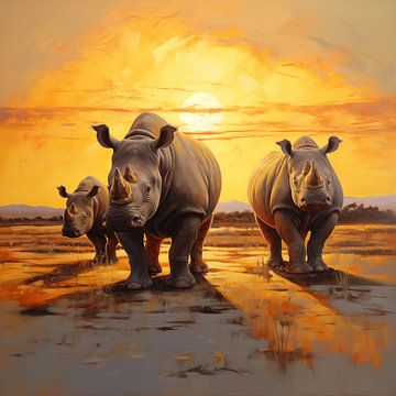 Rhinos in savannah by The Xclusive Art