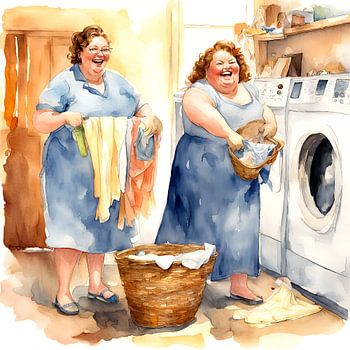 2 gezellige dames doen de was