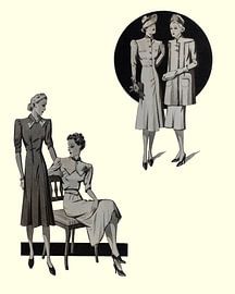 Reproduction d'une image nostalgique de femmes tirée de l'ancien magazine de mode "La Charmante sur Henk Van Nunen Fotografie