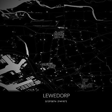 Carte en noir et blanc de Lewedorp, en Zélande. sur Rezona
