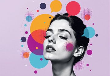 Monochrome Female Portrait with Abstract Geometric Overlays