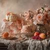 Romantisches Stillleben mit Torte und Rosen von Joriali Fine Art