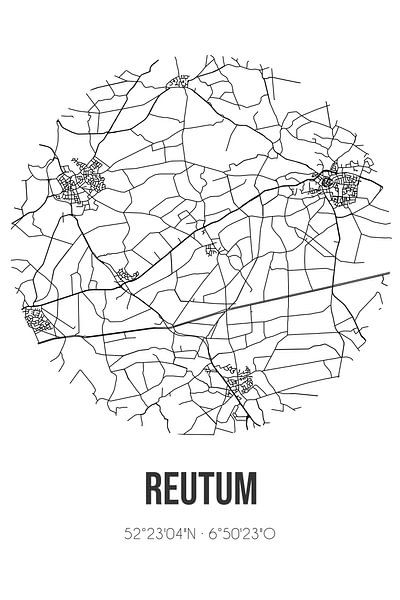 Reutum (Overijssel) | Landkaart | Zwart-wit van Stad & Wand