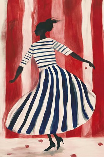 Dansende vrouw in blauwe jurk