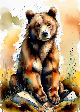 Bruine Beer aquarel van MIROKKU