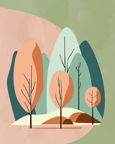 Bäume bei Sonnenaufgang minimalistische Landschaft