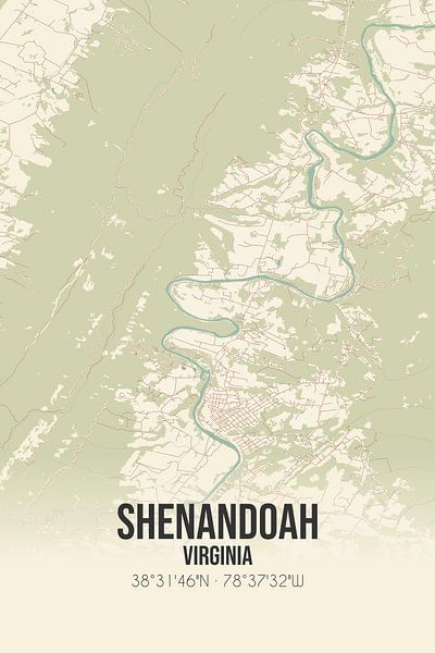 Carte ancienne de Shenandoah (Virginie), USA. par Affiches de lieux