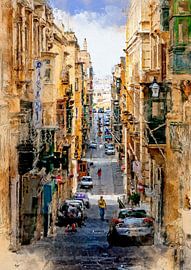 Malta Valetta stad aquarel schilderij #malta van JBJart Justyna Jaszke