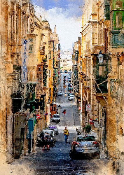 Malta Valetta stad aquarel schilderij #malta van JBJart Justyna Jaszke